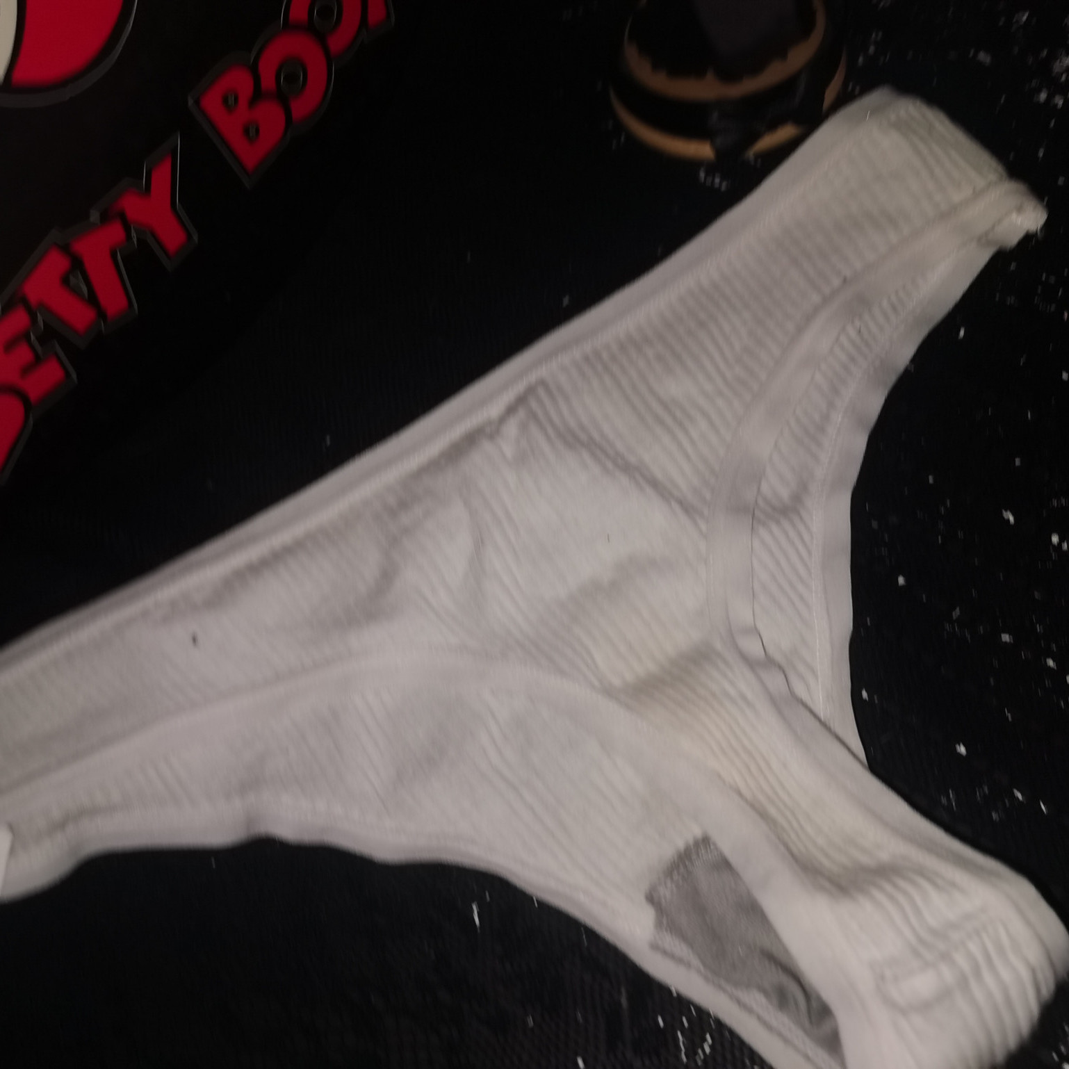 White thong large with grey lining